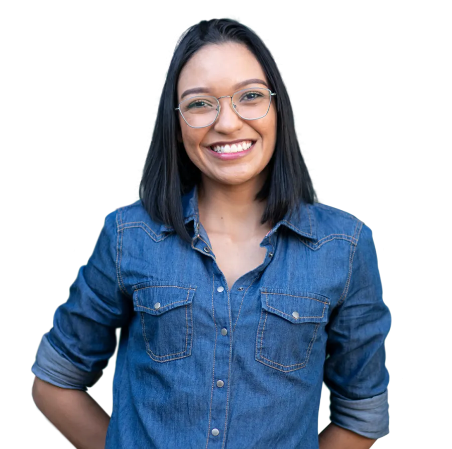 smiling woman wearing glasses