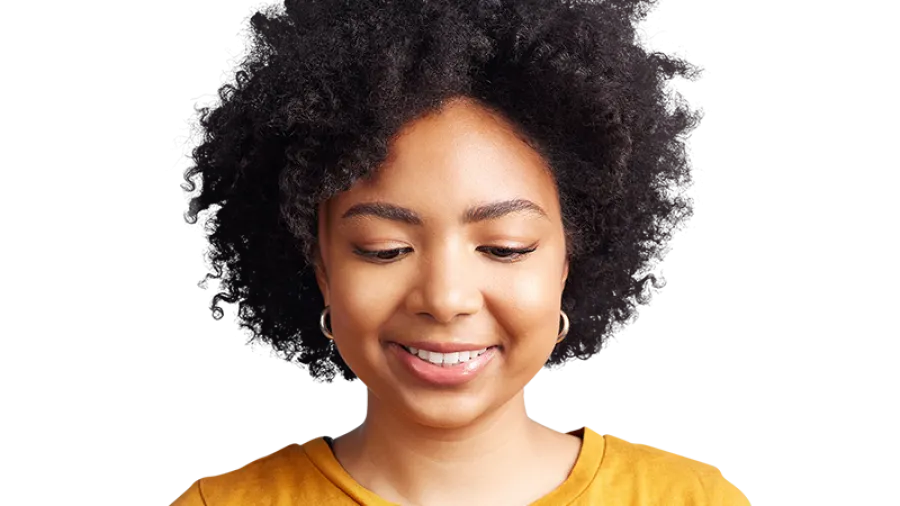 smiling woman holding smartphone