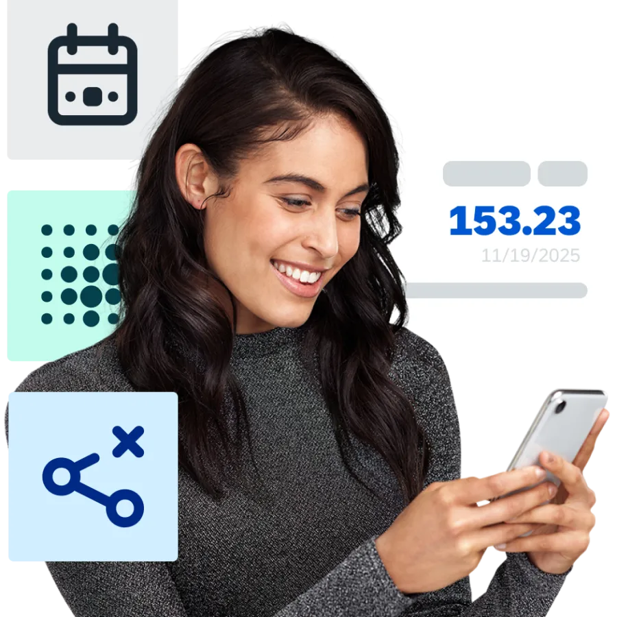 Woman working on the apps on her phone.
