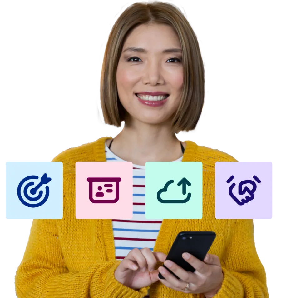 Woman with app icons